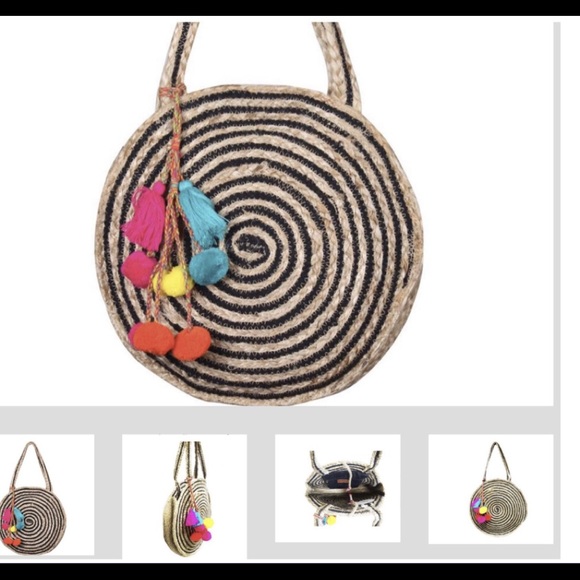 SOLD OUT🤩Raven Stripe Eco-Friendly Jute Round Bag - Picture 2 of 8